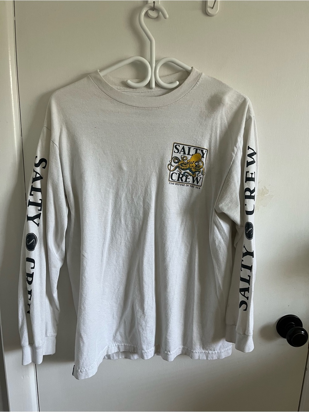 Salty Crew White Long Sleeve Tee with Yellow Octopus Logo